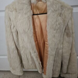 Women's Cream Rabbit REAL Fur Jacket with Satin Lining